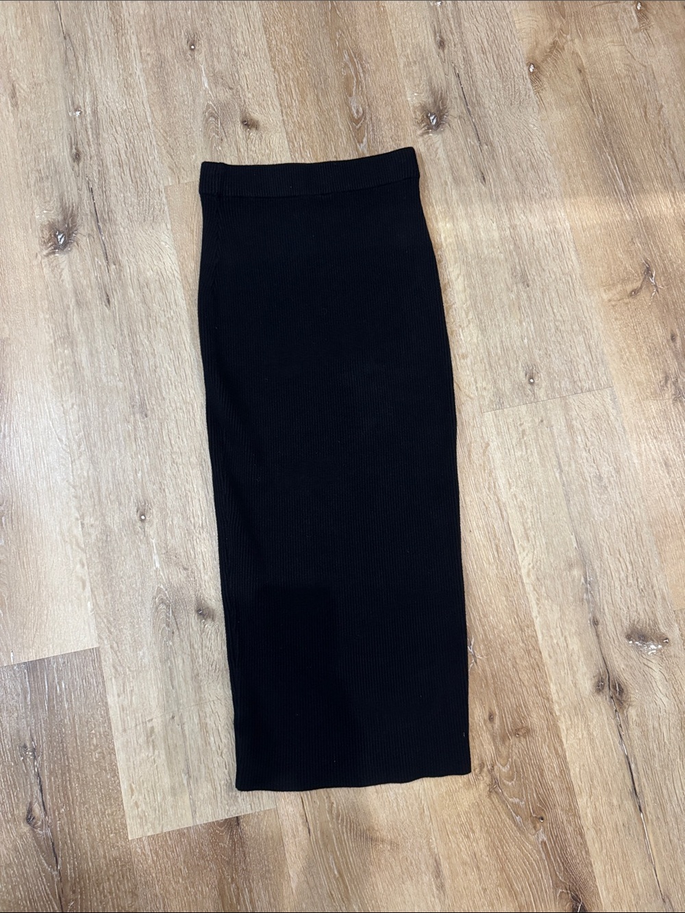 Black Ribbed Midi Skirt - Sleek Women's Pencil Skirt